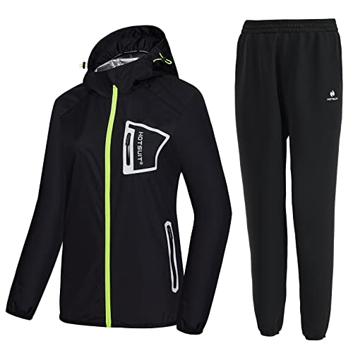 HOTSUIT Sauna Suit Women Durable Boxing Sweat Suits Gym Workout Exercise Sauna Jacket Pants, Black, S