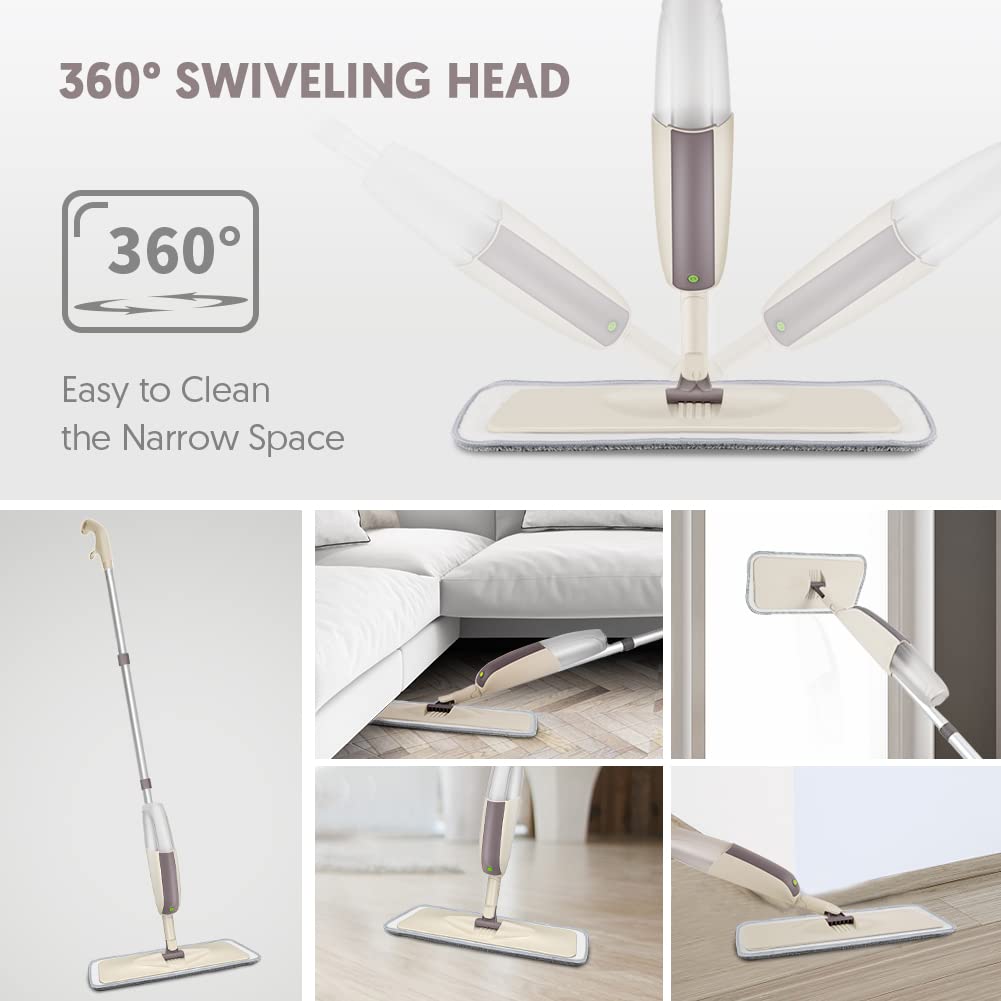 HOMTOYOU Spray Mops for Floor Cleaning: Wet Floor Mop with 3 Washable Microfiber Pads for Hardwood Laminate Wood Vinyl Ceramic Tiles Home Kitchen