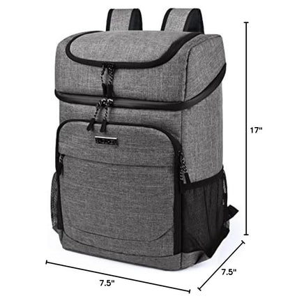 BAGLHER Lightweight Insulated Cooler Backpack - 30 Cans, Leak-Proof for Lunch, Picnic, Hiking, Camping, Beach, Park, Day Trips - Grey
