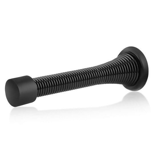 HOMOTEK 12 Pack Black Spring Door Stops,3-1/8" Heavy Duty - Flexible Door Stopper with Low Mounted Black Rubber Bumper Tips
