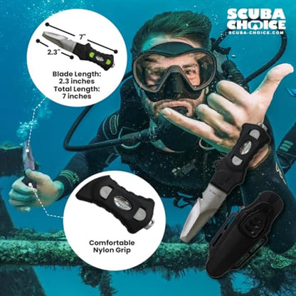 Scuba Choice Compact Stainless Steel Blunt Tip Dive Knife - 2.3" Plain Edge Blade with Ergonomic Nylon Handle, Durable for Scuba Diving, Snorkeling & Water Sports - Black/Silver