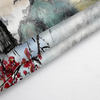 Bcsewcg Cherry Blossom Mountain Tapestry, Asian Nature Landscape Tapestries for Bedroom & Living Room Home Decor