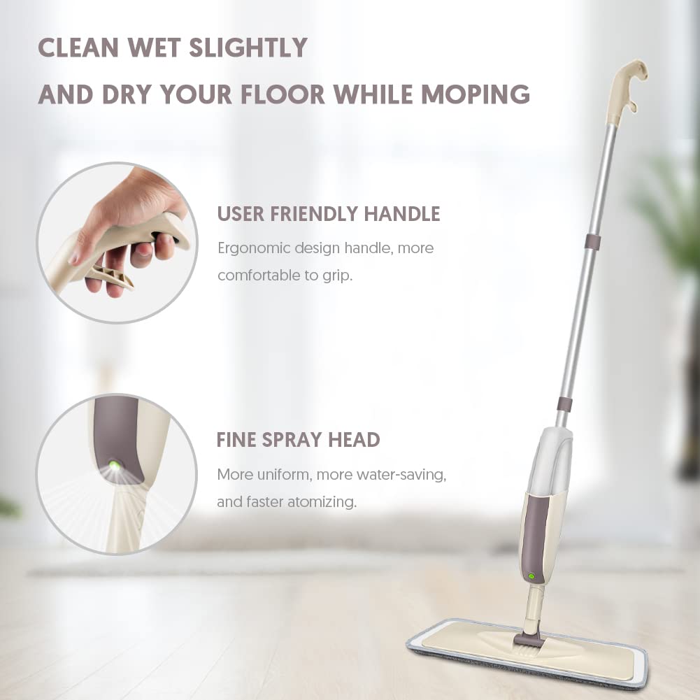 HOMTOYOU Spray Mops for Floor Cleaning: Wet Floor Mop with 3 Washable Microfiber Pads for Hardwood Laminate Wood Vinyl Ceramic Tiles Home Kitchen
