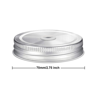 Honoson 20 Pcs Regular Mouth Mason Jar Straw Lids 2.7 Inch Metal Stainless Steel Mason Jar Drinking Lids with Straw Hole Leak Proof for Baby Shower DIY Gift(Silver)