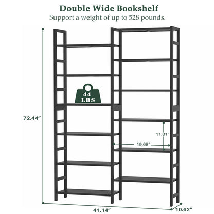 Homykic Double Wide Bamboo Bookshelf Black, 6-Tier Large Open Bookcase with 12 Display Shelves, 6ft Tall Freestanding Book Shelf for Home Office, Bedroom, Living Room, Plants