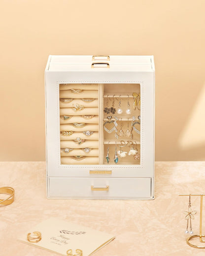 Homde Jewelry Organizer Girls Women Jewelry Box for Necklaces Rings Earrings Gift Bracelets Storage Case (White + Gold)