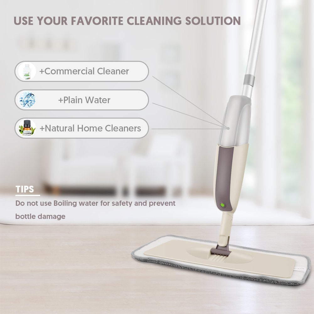 HOMTOYOU Spray Mops for Floor Cleaning: Wet Floor Mop with 3 Washable Microfiber Pads for Hardwood Laminate Wood Vinyl Ceramic Tiles Home Kitchen