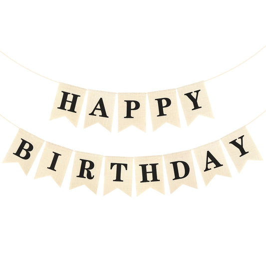 Hooqict Burlap Happy Birthday Banner Sign for Backdrop Black Birthday Decorations for Men Women Kids 1st 2nd 3rd Party Banner Wall Door Garland Bunting Flag