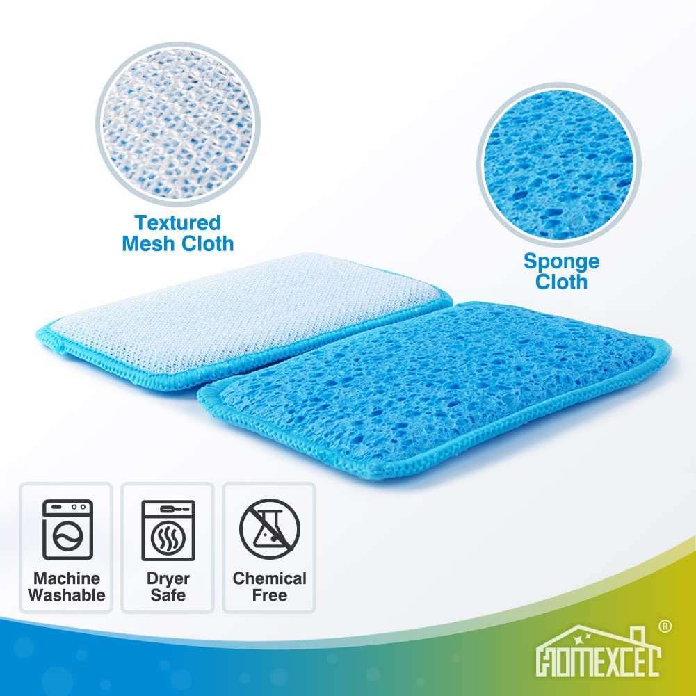 HOMEXCEL 12 Pack Scrub & Wipe Cloths, Dual-Sided Sponges for Kitchen, All-Purpose Cloth for Dishes, Pots, Pans, Non-Stick Cookware, Countertops (Red, Yellow, Blue)