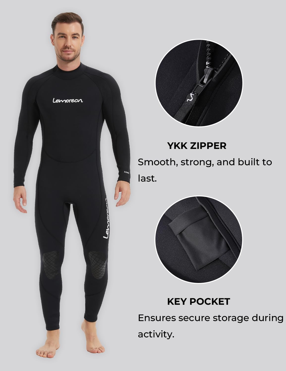 Lemorecn Mens Wetsuits Jumpsuit Neoprene 3/2mm Full Body Diving Suit (3031black-3XL)