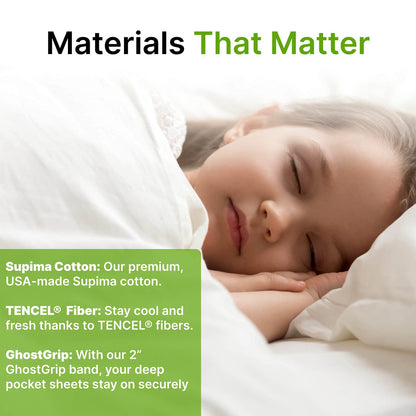 GhostBed Twin Cooling Supima Cotton and Tencel Luxury Sheet Set - Wrinkle Resistant with Deep Pockets, 3 Piece, White