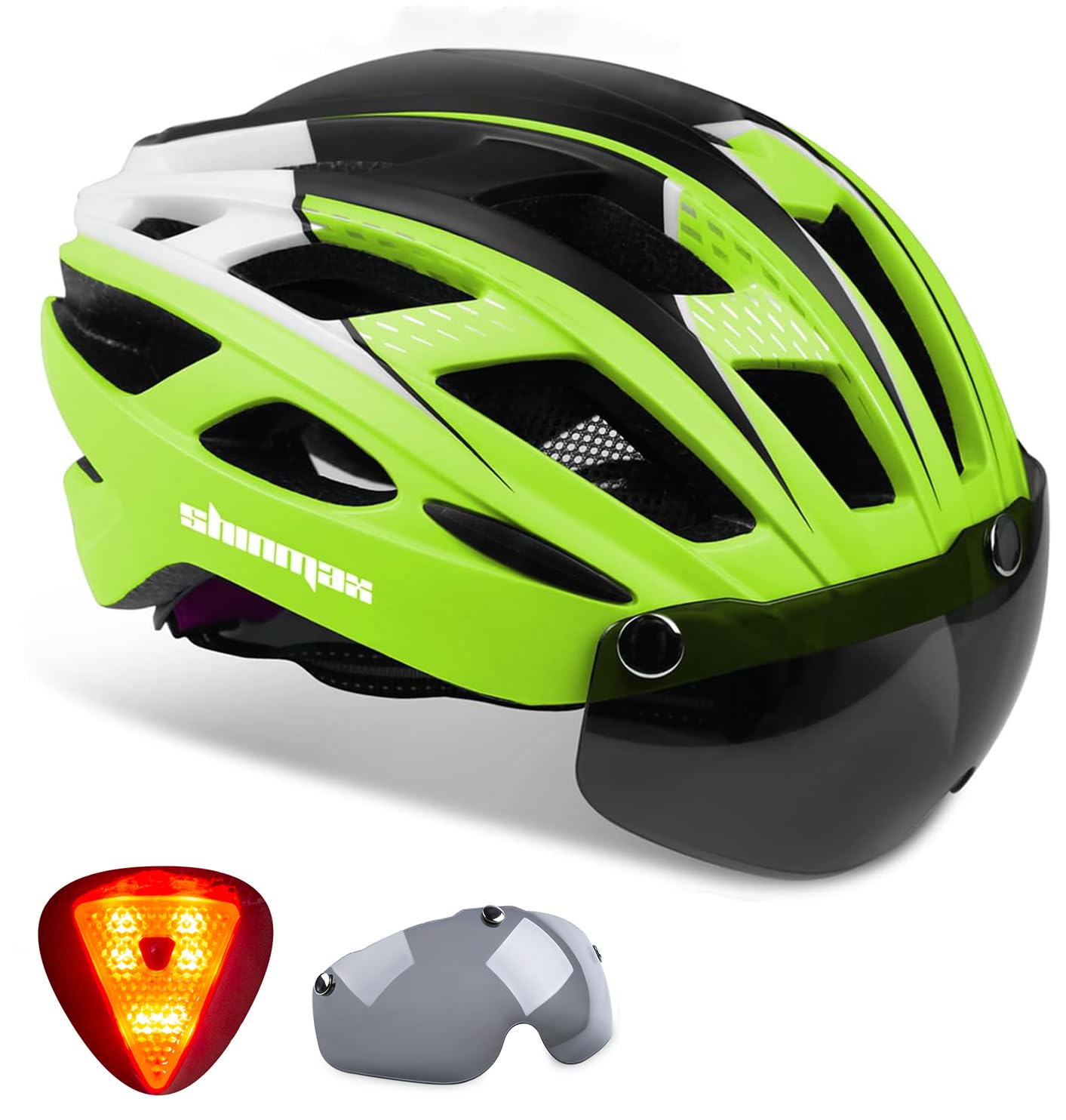 Shinmax Bike Helmet, CPSC/CPC Certificated Bicycle Helmet with Detachable Magnetic Goggles&Led Back Light&Portable Backpack Cycling Helmet Adjustable Mountain Bike Helmet for Adult Men Women SM-T69