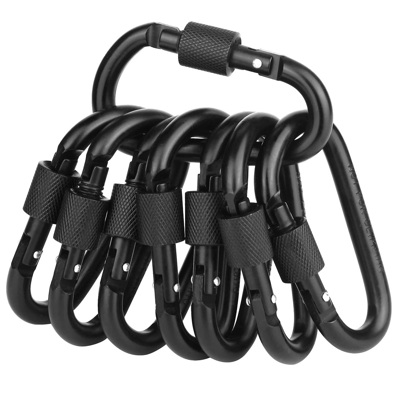 Locking Carabiner Clip, Vonpri 3 Inch D Ring Clips Spring Snap Key Chain Hook Screw Gate Aluminum Carabiners for Outdoor Travel Camping Fishing Hiking Backpack (Black 8pcs)
