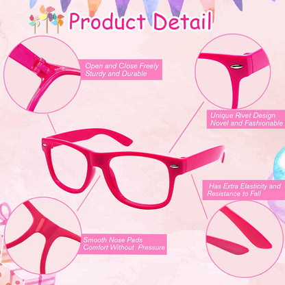 SUNOVELTIES 12 Pack Kids NO LENS Ultralight Square Costume Frame Glasses Neon Color Party Favors for Boys Girls Daily Outfit Accessories