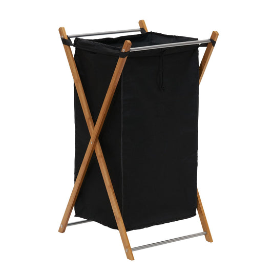 Household Essentials X-Frame Bamboo Laundry, Collapsible Wood Frame with Washable Poly-Cotton Bags
