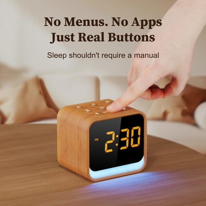 Housbay Wooden Sound Machine Alarm Clock for Bedrooms - Gentle Wake-Up with Birdsong, White Noise for Sleeping, Small Digital Clock for Phone-Free Routine