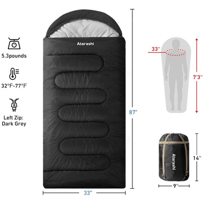 Atarashi Camping Sleeping Bag- 4 Seasons for Adults, Light, Warm, Extra-Large with Compression Sack- Great for Hiking, Backpacking & Outdoor Adventures