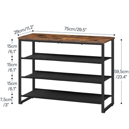 HOOBRO Shoe Rack, 4 Tier Shoe Storage Organizer with 3 Oxford Fabric Shelves and Top Panel, Holds 12-16 Pairs of Shoes for Entryway and Closet, Industrial, Rustic Brown BF47XJ01G1