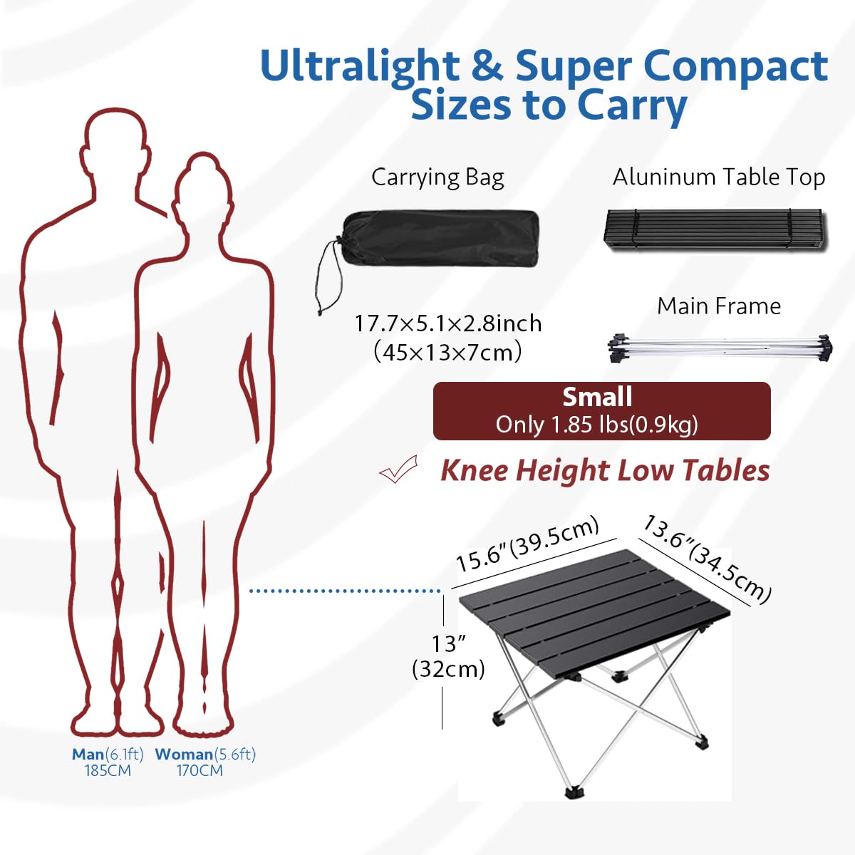 Grope Portable Camping Table with Aluminum Table Top, Folding Beach Table Easy to Carry, Prefect for Outdoor, Picnic, BBQ, Cooking, Festival, Beach, Home Use (Black-S)