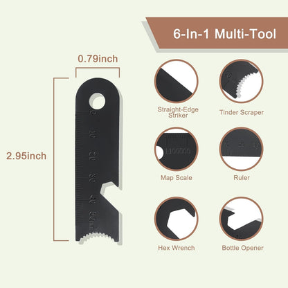 BCHARYA Fire Starter Survival Tool, Ferro Rod Kit with Leather Neck Lanyard and Multi-Tool Striker, Flint and Steel Survival Igniter with Tinder Rope and Tab for Camping, Hiking and Emergency