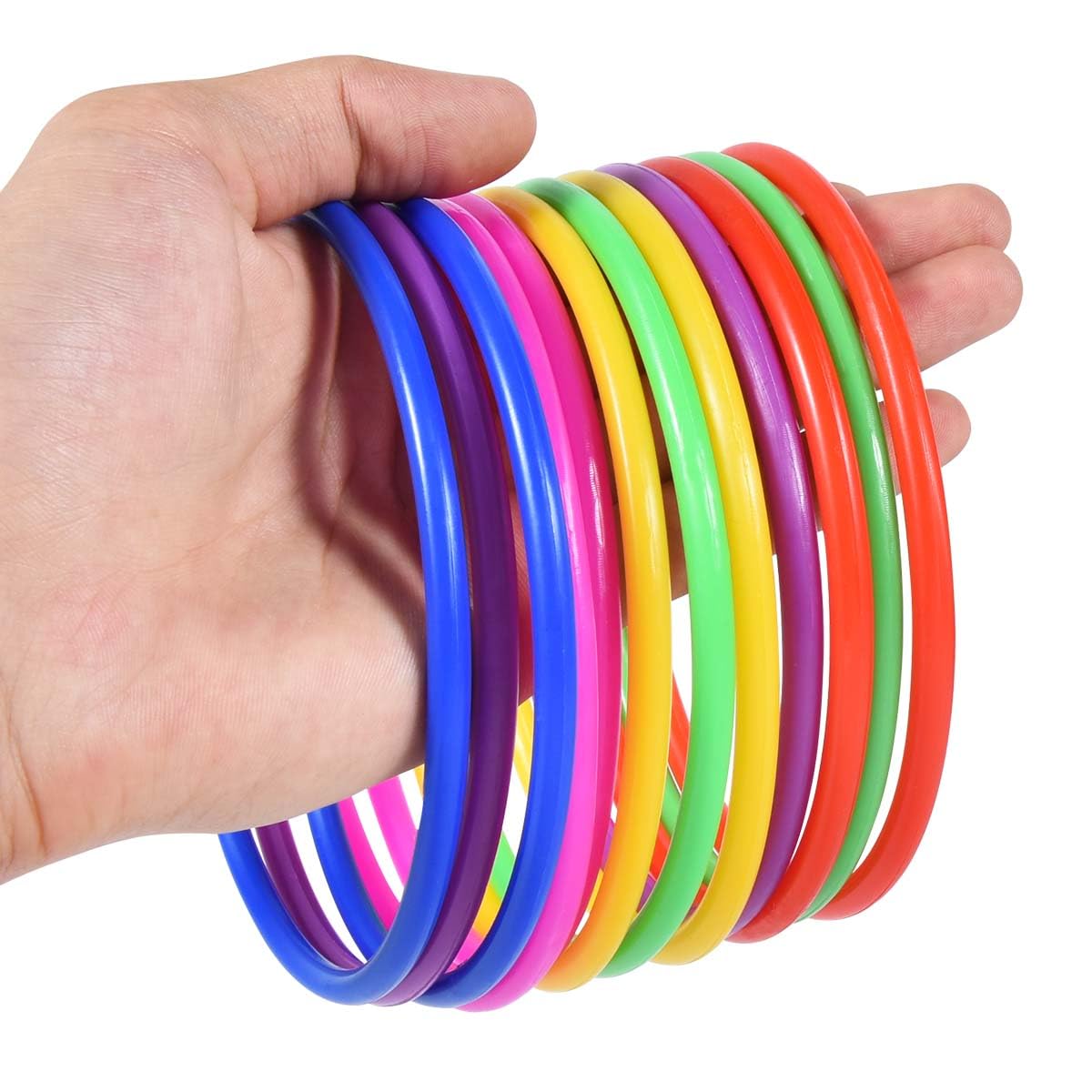 OBTANIM 12 Pcs Plastic Ring Toss Game for Kids and Outdoor Toss Rings for Speed and Agility Practice Game, Random Colors