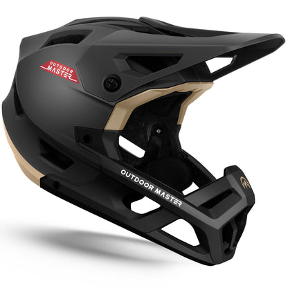 OutdoorMaster Full Face Mountain Bike Helmet for Men & Women-Two Removable Chin Pad Mountain Bike Helmet Grizzly, Ventilation Lightweight Racing Downhill DH BMX MTB Helmet (Meteorite Black, Large)