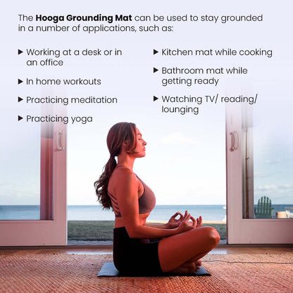 Hooga Grounding Mat for Sleep, Energy, Pain Relief, Inflammation, Balance, Wellness. Earth Connected Indoor Grounding for Home, Office, Work. 15 Foot Cord Included. Conductive Carbon