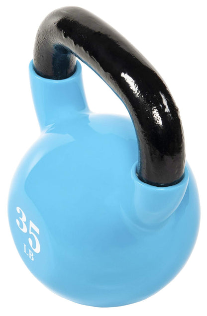 Signature Fitness All-Purpose Color Vinyl Coated Solid Cast Iron Kettlebell Weight, 35lbs
