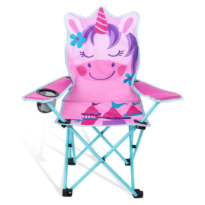 KABOER Kids Outdoor Folding Lawn and Camping Chair with Cup Holder and Carrying Bag, Children's Camping Chairs for Outdoor Beach Travel (Pink Unicorn)