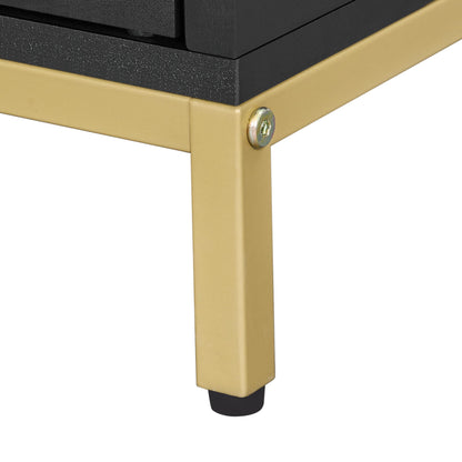 Homhedy Cat Litter Box Enclosure, Cat Washroom Furniture with Metal Frame, Pet House, Fit Most of Litter Box, Modern Style, Black and Gold
