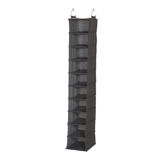 Household Essentials 10-Shelf Wide Hanging Shoe Organizer, Soft and Durable Polyester, Versatile, Breathable, Stylish, Compact, Sturdy Hooks for Rod or Wire Closets, Gray