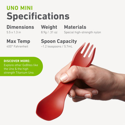 humangear GoBites Uno | Travel & Camping Utensils | Portable & Convertible Dining Ware | Multi-Functional Spork, Medium Green