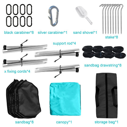 Easierhike Beach Shade Windproof Design, Sun Shelter UPF50+ Portable Family Canopy Tent with 8 Sandbag Anchors 10x10 FT 4 Poles Pop Up Outdoor Shelter for Beach, Camping, Fishing, Backyard and Picnics