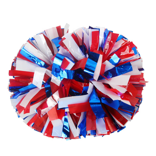 Hooshing 2PCS Red Bule and White Pom Poms Cheerleading with Baton Handle for Team Spirit Sports Festival Dance Cheering Gift