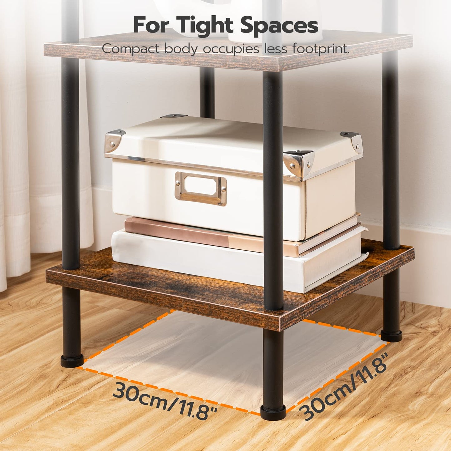 HOOBRO 5-Tier Corner Shelf Stand, Corner Square Rack Display Shelf, Tall Storage Plant Stand, Bookcase for Small Spaces, Living Room, Home Office, Kitchen, Rustic Brown and Black BF50CJ01