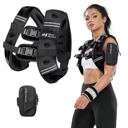 Weighted Vest Woman BeatBoost 25 lb Weight Vest with Ironsand for Walking Strength Training Running Workout Black