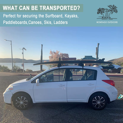 WONITAGO Soft Roof Rack Pads with Single Wrap-Rax Straps for Surfboard, SUP Paddleboard, Snowboard, 28 inch (Pair) Black