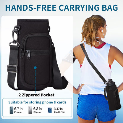 VICKNIY 40 OZ Insulated Water Bottles with Straw Lid, Stainless Steel Water Bottle for Men Women, Wide Mouth Water Flask Sports with Shoulder Carrier Bag, Paracord Handle, Straw & Spout Lids