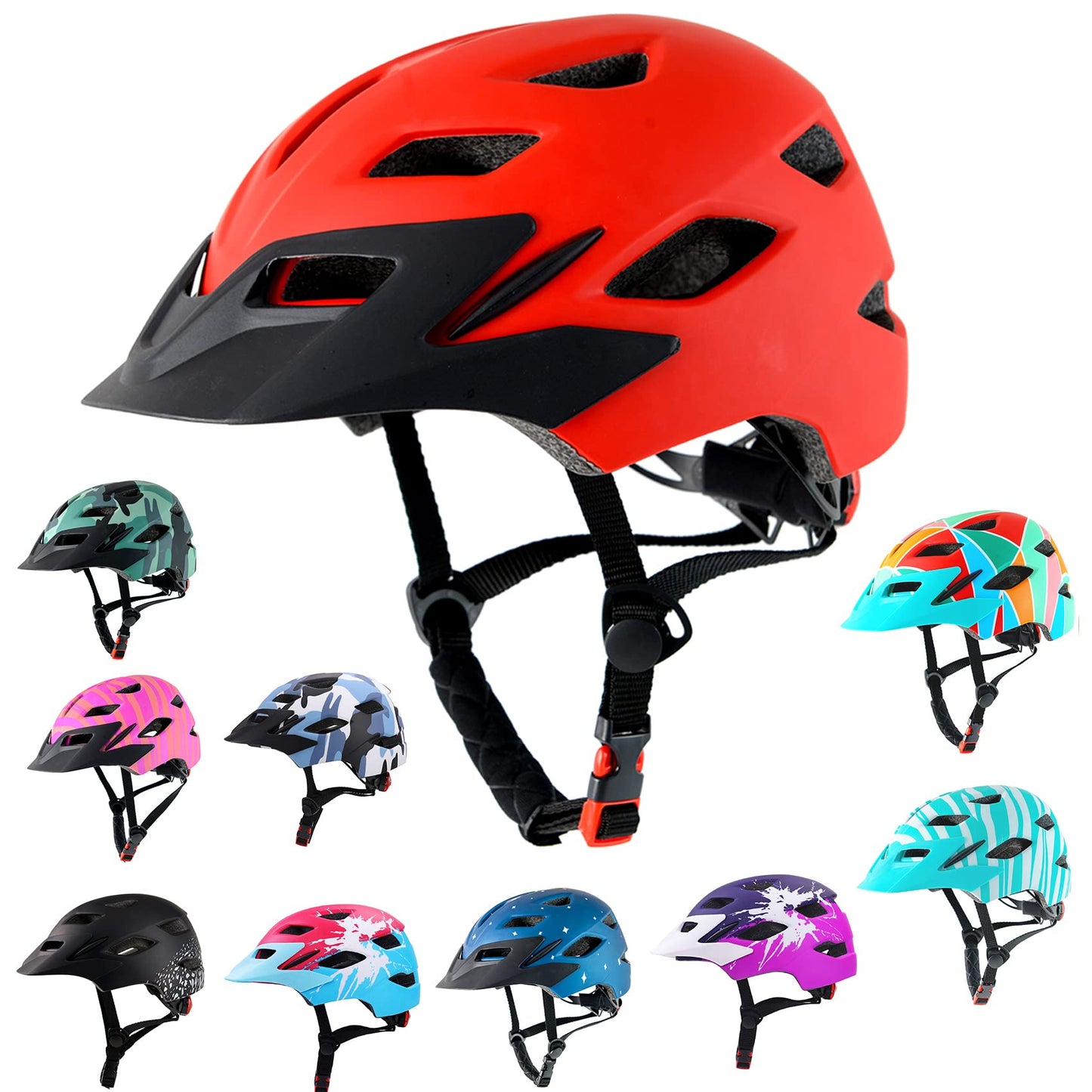 Kids Bike Helmet,Bavilk Kids Boys Girls Bike Helmets with LED Light Detachable Visor Children Youth Teen Multi-Sport for Skating Cycling Scooter Skateboard Adjustable & Lightweight 19.7"-22.4"