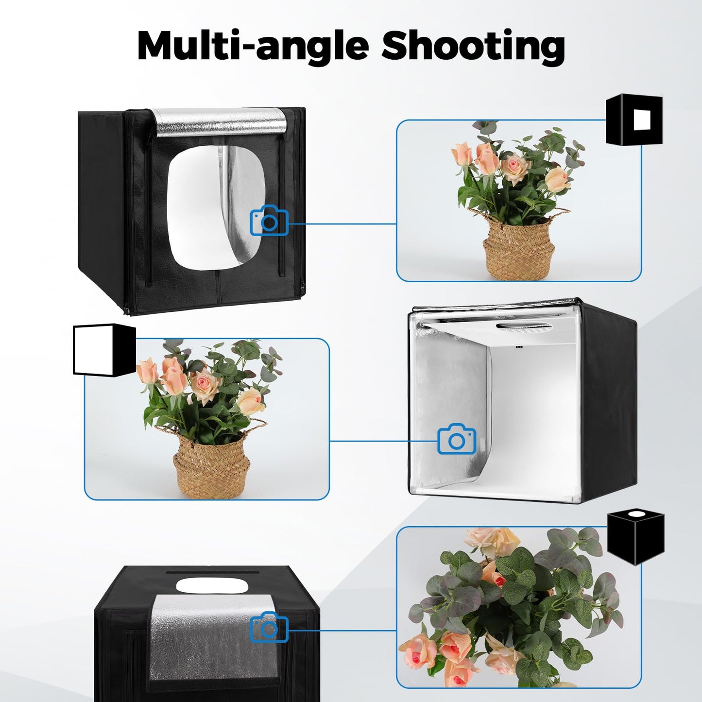 Photo Light Box, Portable 12/16/20/24/32 Photo Studio Light Box, Shooting Tent Kit with 405 Light Beads and 6 Color Backdrops. Lightbox with 3 Stepless Dimming Light Boards for Product Photography