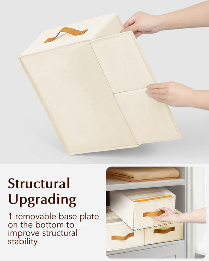 Homsorout Clothes Organizers and Storage - 4/5/7 Grids Fabric Jeans Organizer with Handles, Foldable Closet Organizers Dividers, Wardrobe organizer for Pant, Sweater, T-shirt, Scarf, 6 Pack, Beige