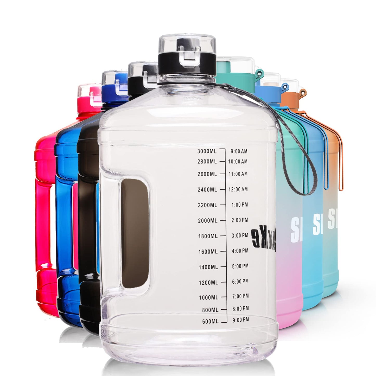 SLUXKE 1 Gallon Water Bottle Portable Water Jug Fitness Sports Daily Water Bottle with Motivational Time Marker,Leak-Proof, Wide Mouth, BPA Free Water Bottles for Sports Gym Fitness Work