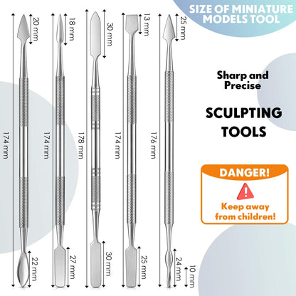 Honoson 5 Pcs Miniature Sculpting Tools Set Mini Stainless Steel Double-Headed Tool for Model and Convert Plastic, Resin and Metal Tabletop War Game Miniatures Models