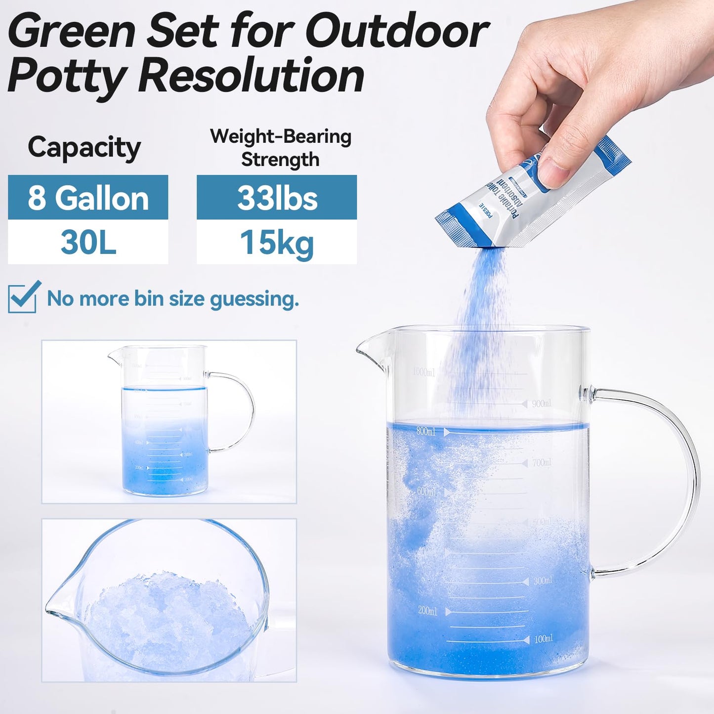 Poesie Absorbent Gel Toilet Bags Set, 8 Gallon Compostable Portable Toilet Bags with Camping Gel, Camping Toilet Bags and Gel Set for RV, Hiking, Emergency 20 Gels and 20 Bags