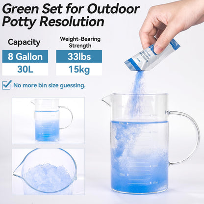 Poesie Absorbent Gel Toilet Bags Set, 8 Gallon Compostable Portable Toilet Bags with Camping Gel, Camping Toilet Bags and Gel Set for RV, Hiking, Emergency 20 Gels and 20 Bags