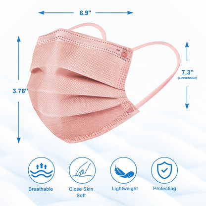 ZIYE 100 Pcs Multicolor Disposable Face Masks, Breathable Non-woven Multicolor Mask Facial Mouth Cover 3 Layer with Nose Clip Elastic Earloop 4Color