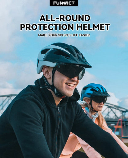 FUNWICT Adult Bike Helmet with Visor and Goggles for Men Women Mountain Road Bicycle Helmet Rechargeable Rear Light Cycling Helmet (L: 57-61 cm (22.4-24 inches), Black)