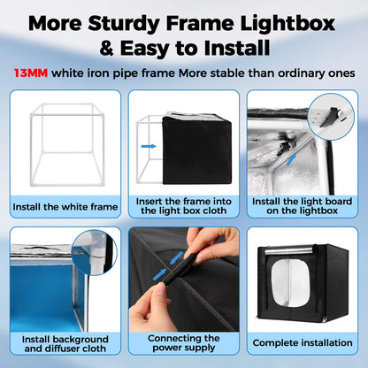 Photo Light Box, Portable 12/16/20/24/32 Photo Studio Light Box, Shooting Tent Kit with 405 Light Beads and 6 Color Backdrops. Lightbox with 3 Stepless Dimming Light Boards for Product Photography