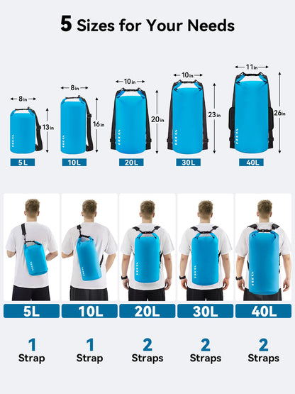 HEETA Waterproof Dry Bag for Women Men (Upgraded Version), Roll Top Lightweight Dry Storage Bag Backpack with Emergency Whistle for Travel, Swimming, Boating, Kayaking, Camping, Beach (Blue, 5L)