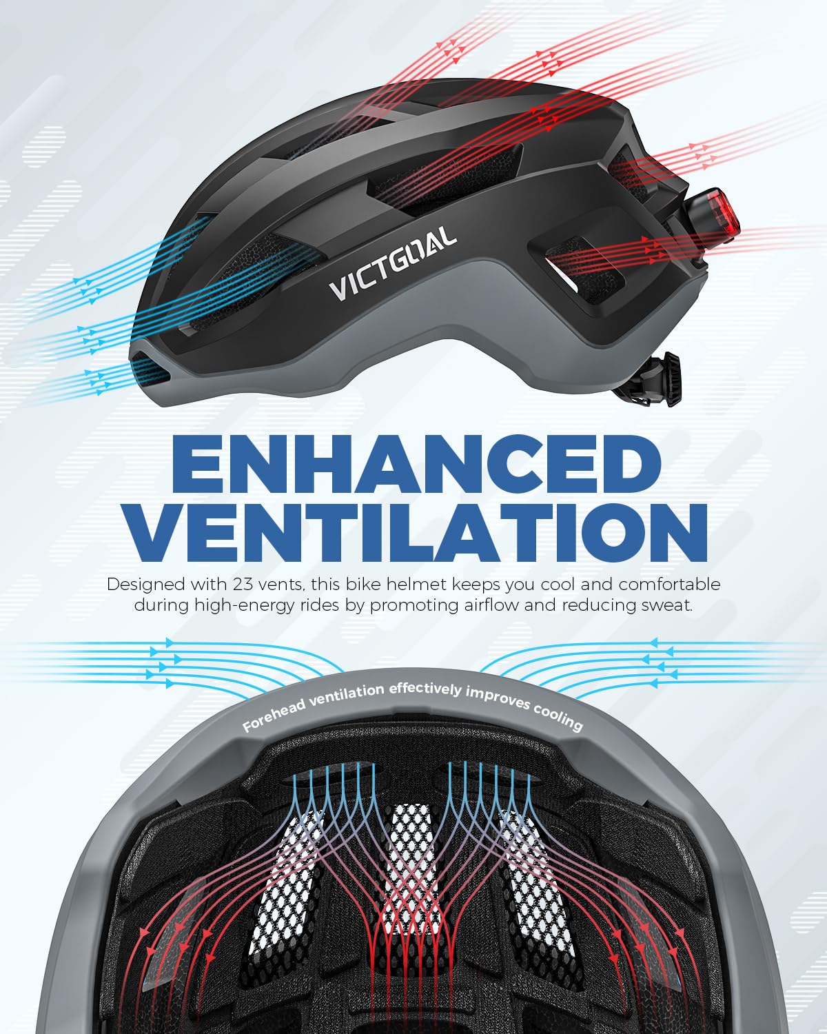 VICTGOAL Road Bike Helmet Adult Men Women with Detachable Magnetic Rear Light, Bicycle Helmet Adjustable Breathable Road Cycling Helmet for Road Mountain Riding (Black, L: 57-61 cm)
